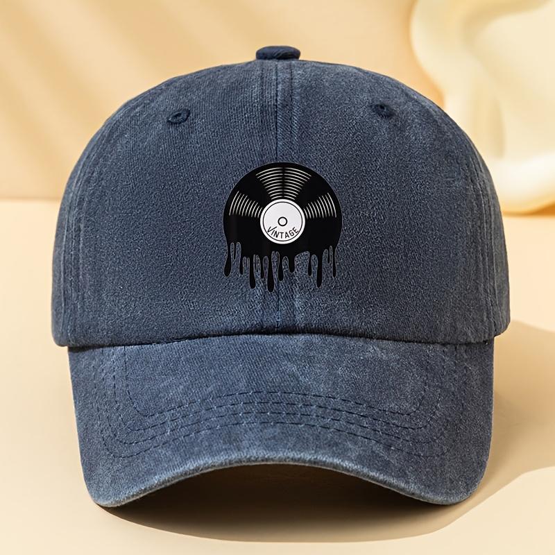 

Винтажная Бейсболка с Виниловой Пластинкой в Стиле Тающий Винил Стирка, Потертости, Ретро Стиль, Регулируемая Застежка Snapback, Повседневная Кепка One Size