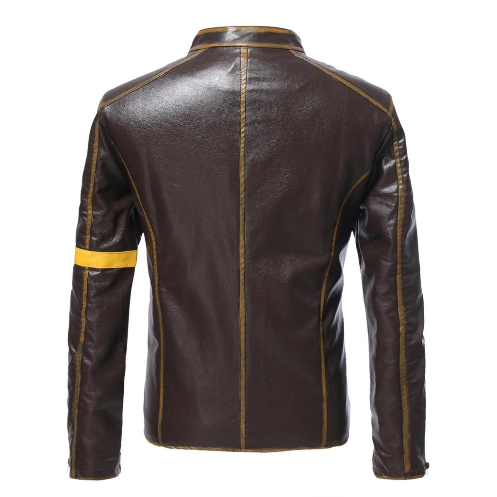 European & American Men's Stand Collar Punk Motorcycle Leather Jacket for Teens and Adults