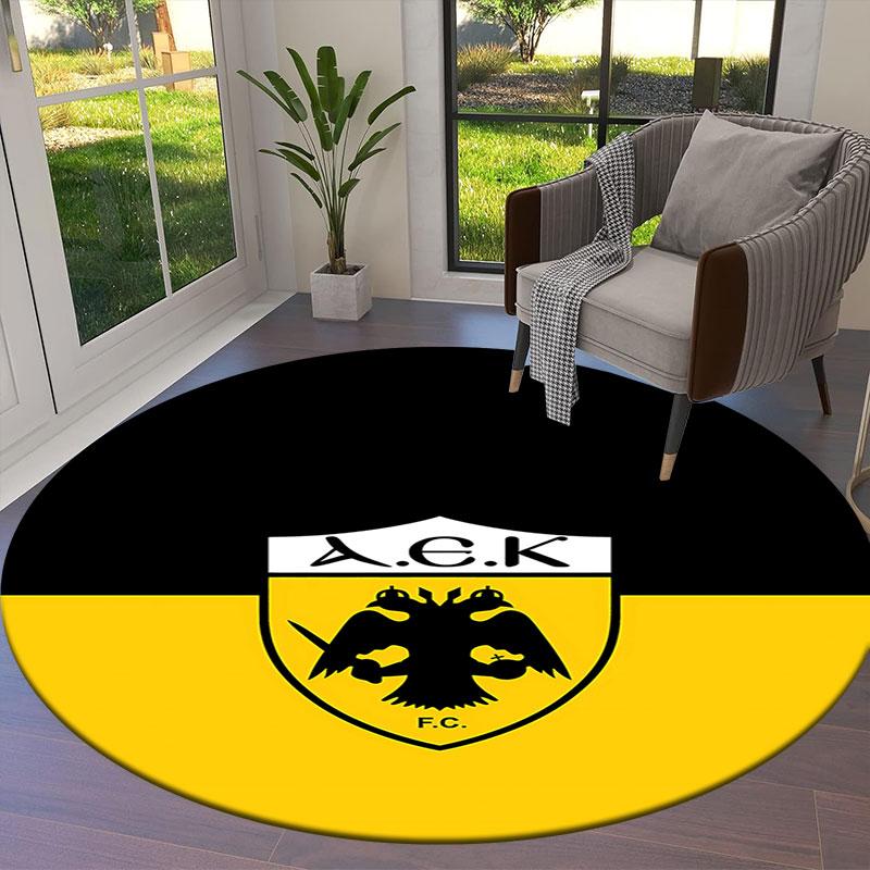 AEK Athens F.C Round Area Rug,Carpet Rug for Living Room Bedroom Sofa Playroom Decor,Non-slip Floor Mat