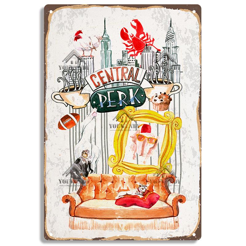 Central Perk Friends Kaffee, Vintage Metallblechschild, Dekorative Plakette, Retro Schild Cafe Küche Wohnzimmer Bar Poster, UW83