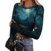 Women's Slim Fit Halloween Print Pullover Long Sleeve T Shirt Crew Neck Base Layer Top with Thumb Hole Cuffs Stretch Fabric