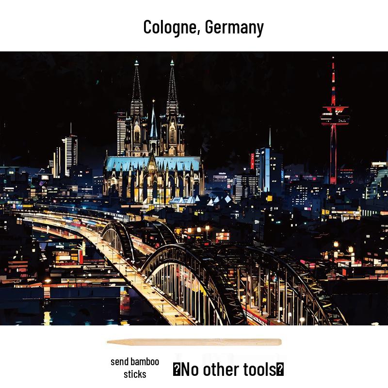 City Night View A4 Scratch Art Paper - Children’s Craft Kit