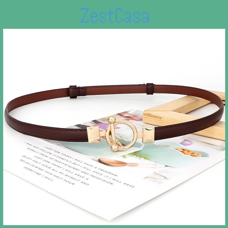 Simple Metal Circular Buckle Women Slim Waist Belt Without Punching Holes