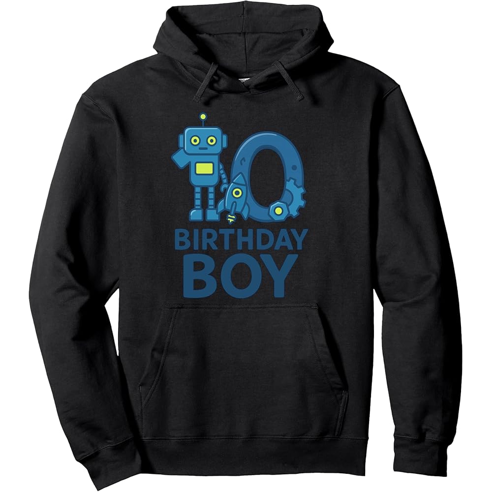 10th Birthday Boy s Robot and Rocket Design Hoodie