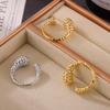 European & American Large Titanium Steel Water Drop Ring, 18K Gold Plated, Hammered Texture, Asymmetrical Open Design