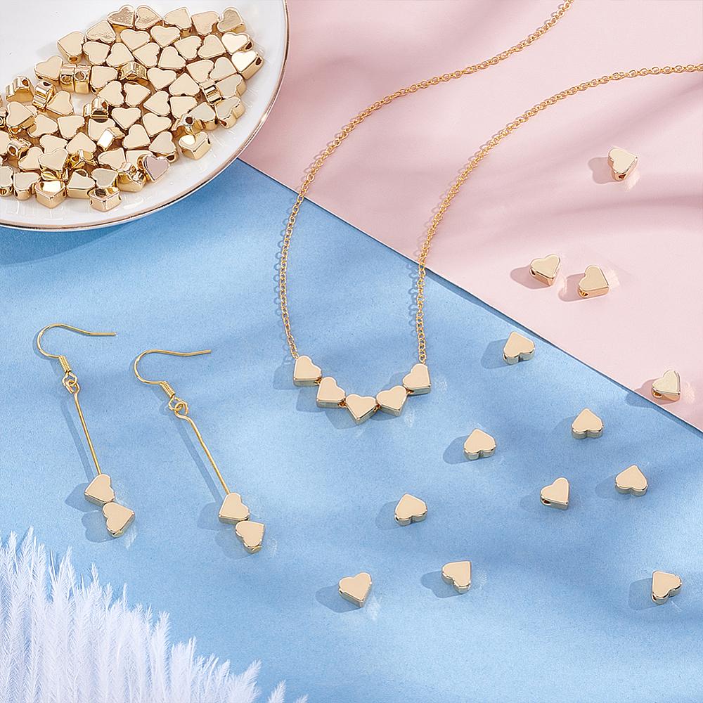 100Pcs Brass Beads, Long-Lasting Plated, Heart, Real 18K Gold Plated, 6x7x3mm, Hole: 1.8mm
