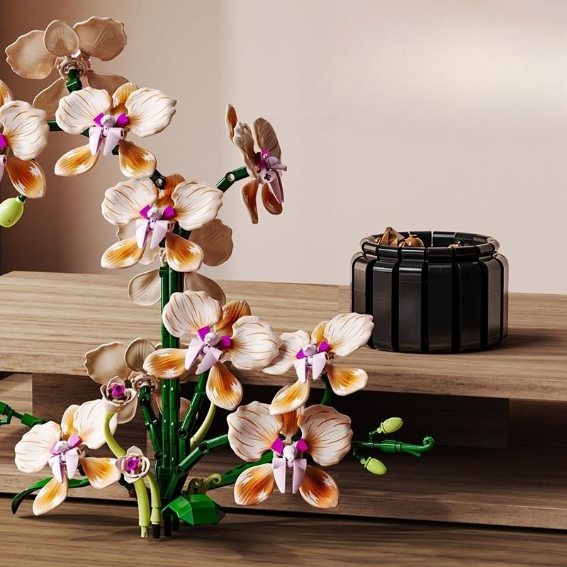 Cadeau Romantique de Saint-Valentin 866 pièces Bouquet d'Orchidées Blocs de Construction Modèle Technique Créatif Style MOC Briques d'Assemblage Décoration de la Maison Sans Boîte