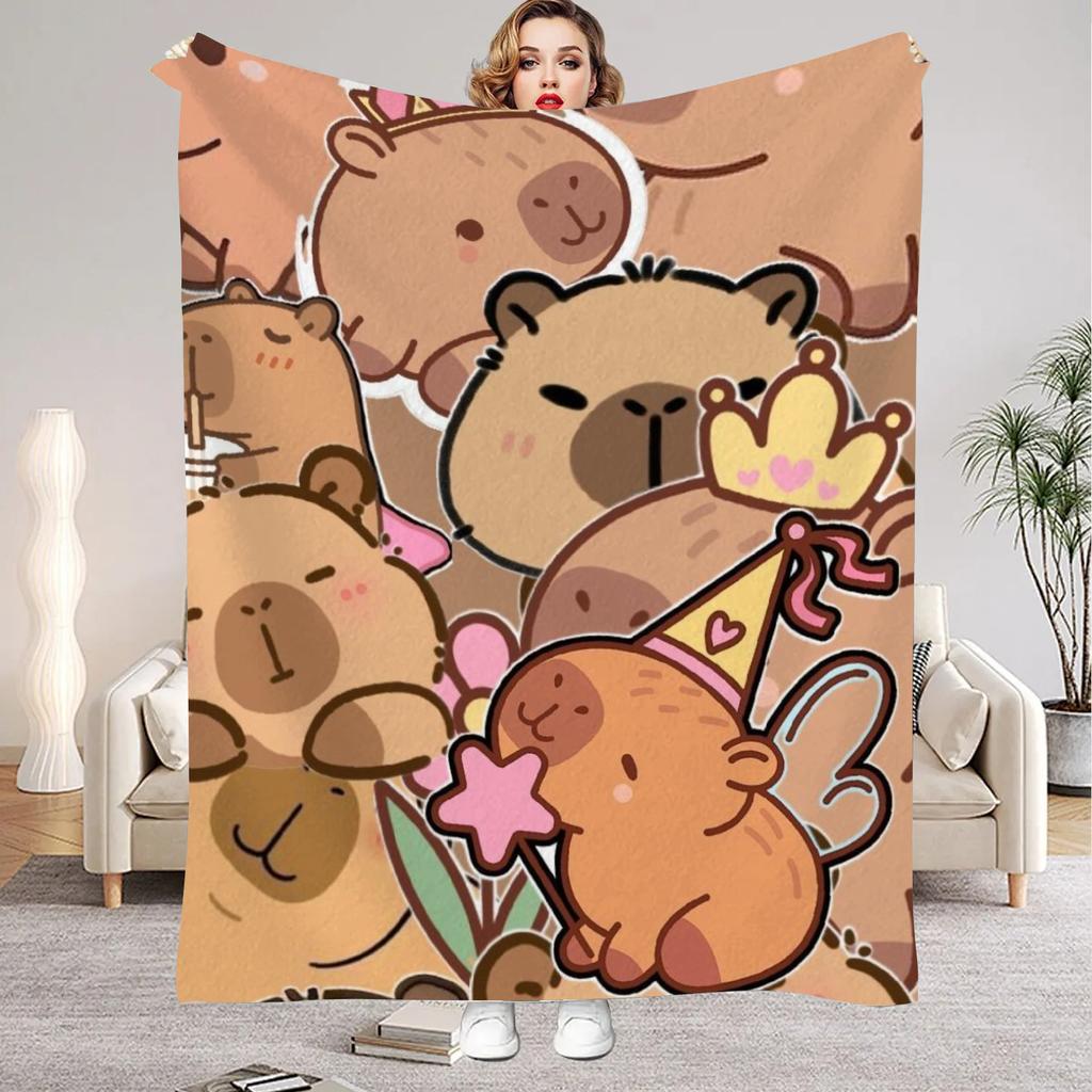 1Pc Digital Printed Capybara Style Flannel Blanket Mattress Cover Blanket for Family BedsSofasOfficesOutdoor Camping