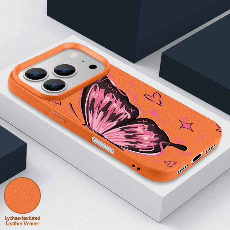 For iPhone 18 Pro Max Case Colorful Butterfly Leather Texture Silicone Cover For iPhone 17 16 15 14 13 Pro Max 16E 17E