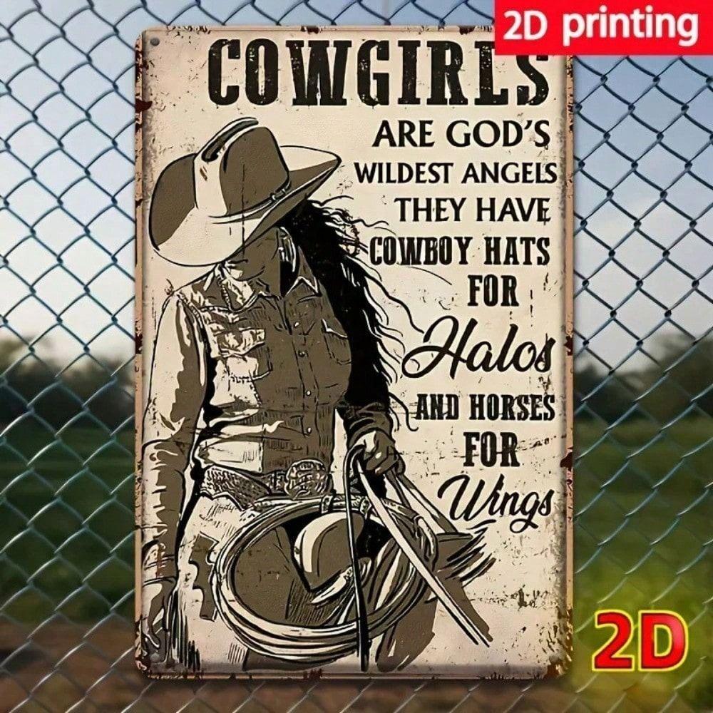 Vintage Cowboy Angel Metal Poster, Wall Art for Bar Home Farm