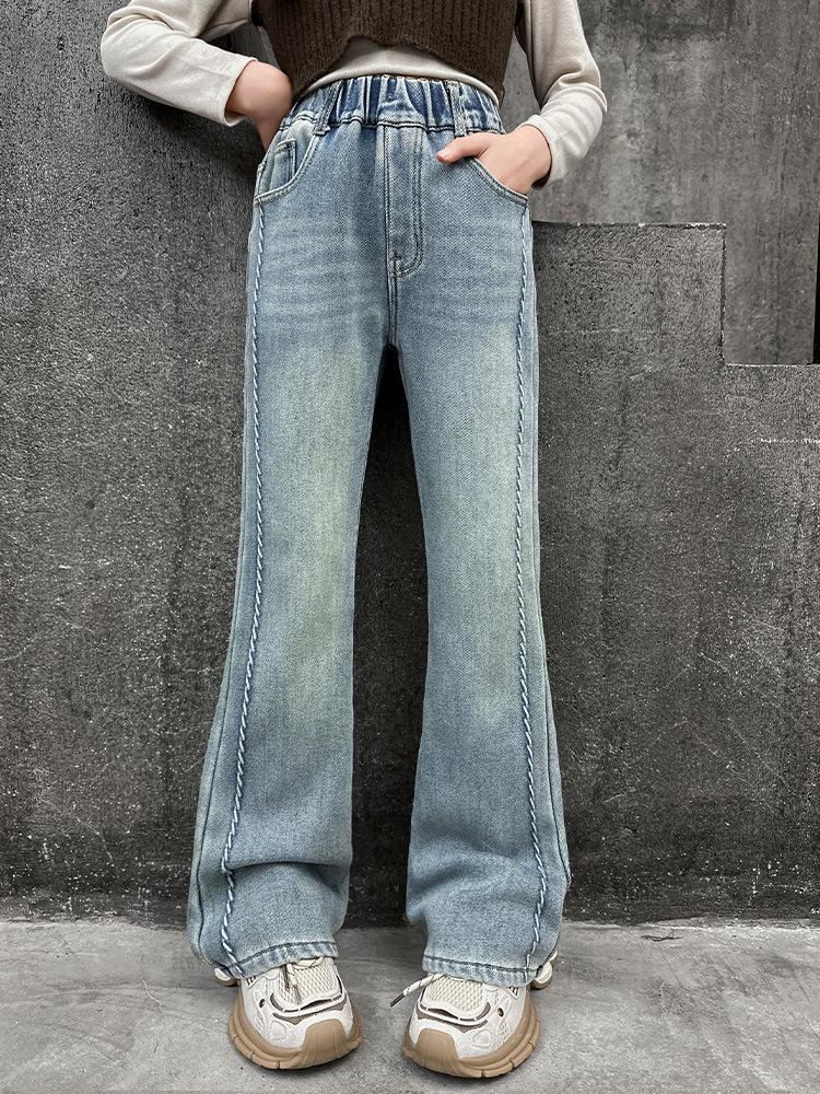 Girls' 2025 Fleece-Lined Straight-Leg Denim Jeans - Versatile, Thickened, Fashionable Winter Pants