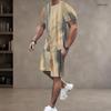Herren Shorts Set mit Print Rundhals Kurzarm Oberteil Shorts mit Kordelzug Zweiteilig