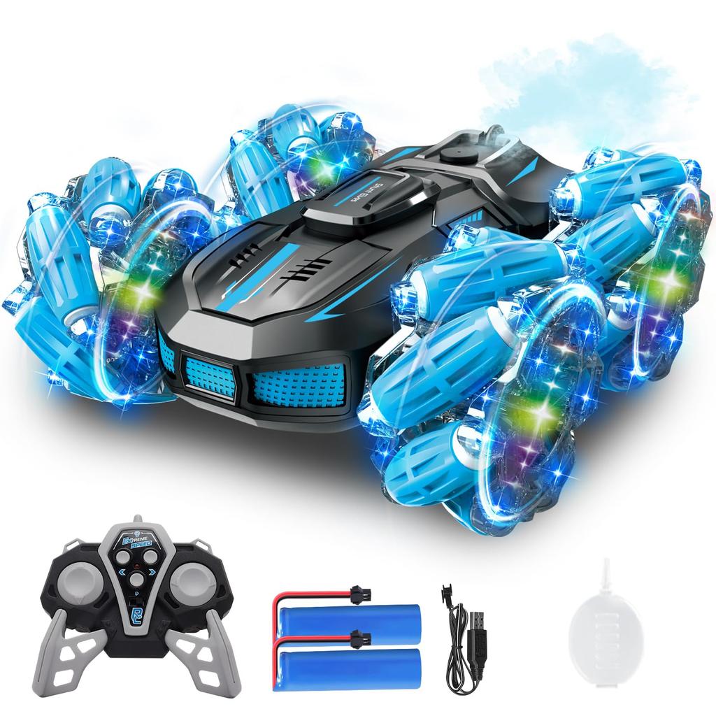 Stunt Toy RC Car DEERC 4WD Driving Drift USB Rechargeable 360 Degree Rotation RC Car 50 Minutes of Operation Time LED Lights Music Function Boys