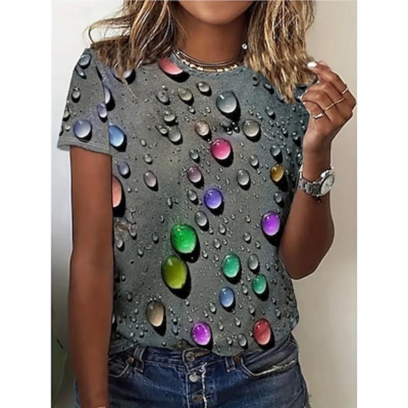 

Женская футболка, летние топы, графические классические повседневные укороченные топы с коротким рукавом и круглым вырезом, с принтом цвета фуксии и оранжевого, лето и весна 4XL