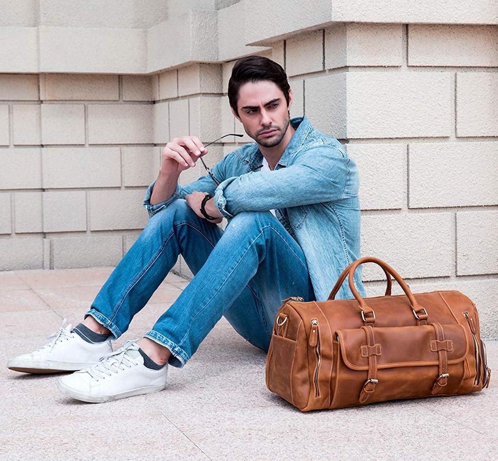 Genuine Leather Boston Bag for Large Shoe Travel Retro Cowhide Golf Sports Bag with School Trip Bag Men, Capacity, Storage, Durable, 2-Way Bag,