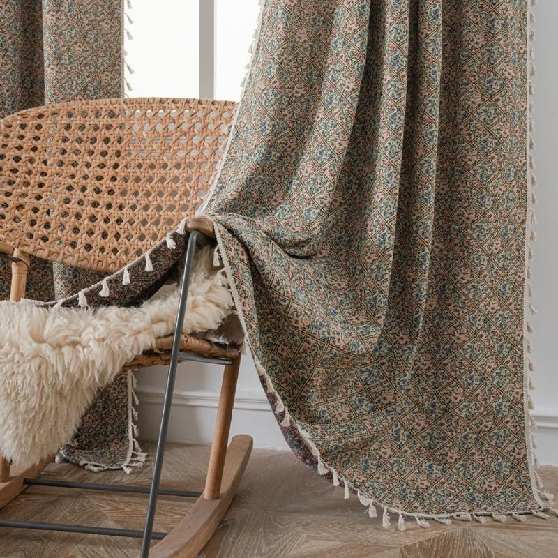 American Style New Jacquard Bouquet Tassels Semi-shading Living Room Bedroom Curtains Balcony Blackout Decorate Valance