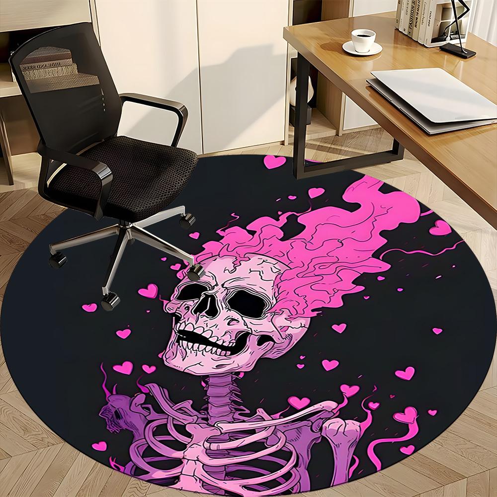 1pc Skeleheart Office Round Area Rug, Under Office Chairs Bedroom Living Room Home Decor, Room Deco