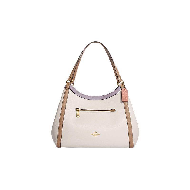 Coach Kristy 32 Snap Fastening Center Zip Compartment Refined Pebbled Leather Shoulder Tote Large Women's Chalk White