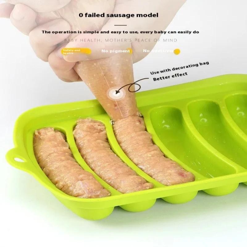 Sausage Maker Mould 6 Cavity Silicone DIY Ham Hot Dog Making Moulds with Lid Kitchen Household Sausages Cake Baking Tools Molds