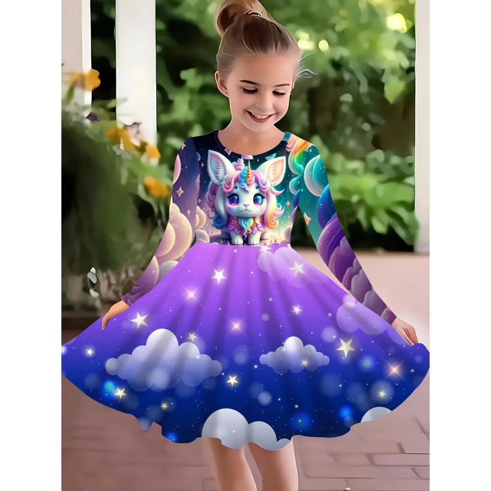 Girls' 3D Flower Bear Dress Long Sleeve Summer Spring Vacation Daily Holiday Princess Beautiful Sweet Kids 4-12 Years Casual Dress A Line Dress