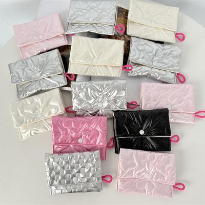 New Korean Ins Flip Coin Purse Small Wallet PU Shiny Embossed Makeup Bag Mini Purse Cute Handbag Sanitary Pad Bag Card Holder