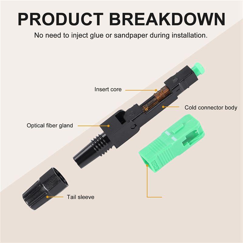 A84E-40Pcs Sc/Apc Fiber Optic Connector Embedded Single Mode Component Fiber Optic Quick Connector-Black + Green