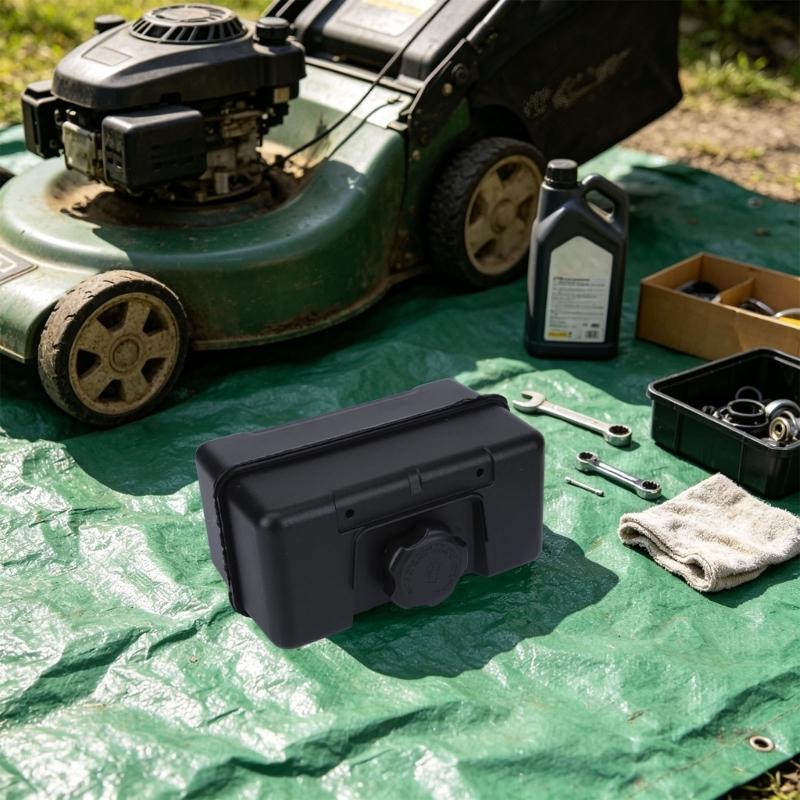 Lawn Mower Fuel Tank Replacement, Black Tank Assembly with Mounting Holes and Screw Cap, 17 x 14 x 18 cm Sizing