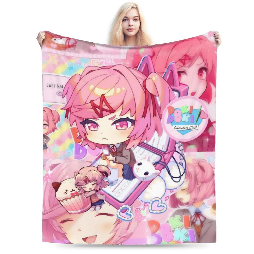 Pink Natsuki Anime Games Velvet Throw Blanket Anime Blanket for Home Bedroom Warm Bedspread