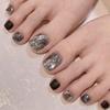 Silver Flash Toenail Stickers with Rhinestones - Transparent Black Brightening Fake Nail Tips