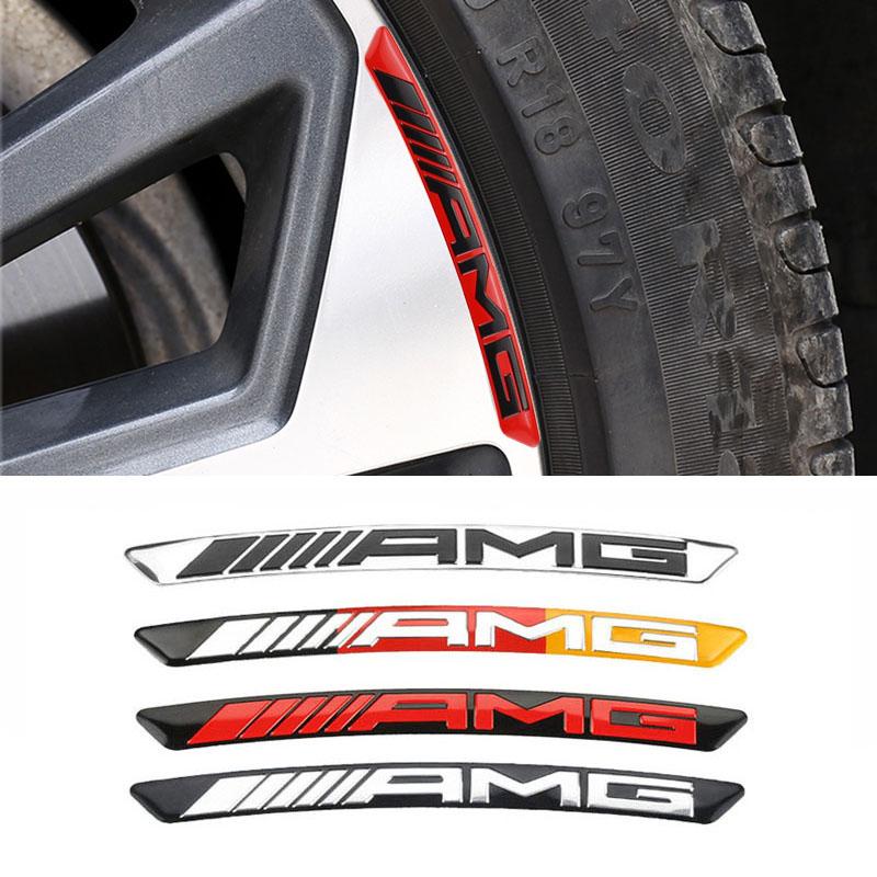 GMO3 4Pcs Car Tire Contour Stickers Metal Decorative Accessories For Mercedes Benz AMG W177 W176 X166 X167 C257 C218 X253 C118 C117