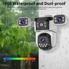 Three-Lens Security Camera Outdoor, 360° View Outside Camera, 2.4Ghz WiFi, Human Detection, Color Night Vision, Pan & Tilt, 10x Zoom,Two-Way Audio