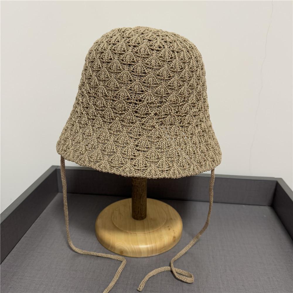 Thin Hollow Breathable Bucket Hat Women's Spring and Summer Face Small Versatile Lace-up Travel Sunshade Bucket Hat