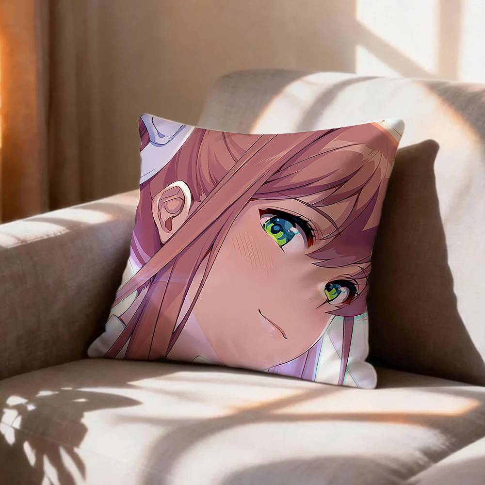 Meta Horror Game DDLC MMonika Pillow Case Pattern Printed Pillowcase For Living Room Sofa Cushion Cover