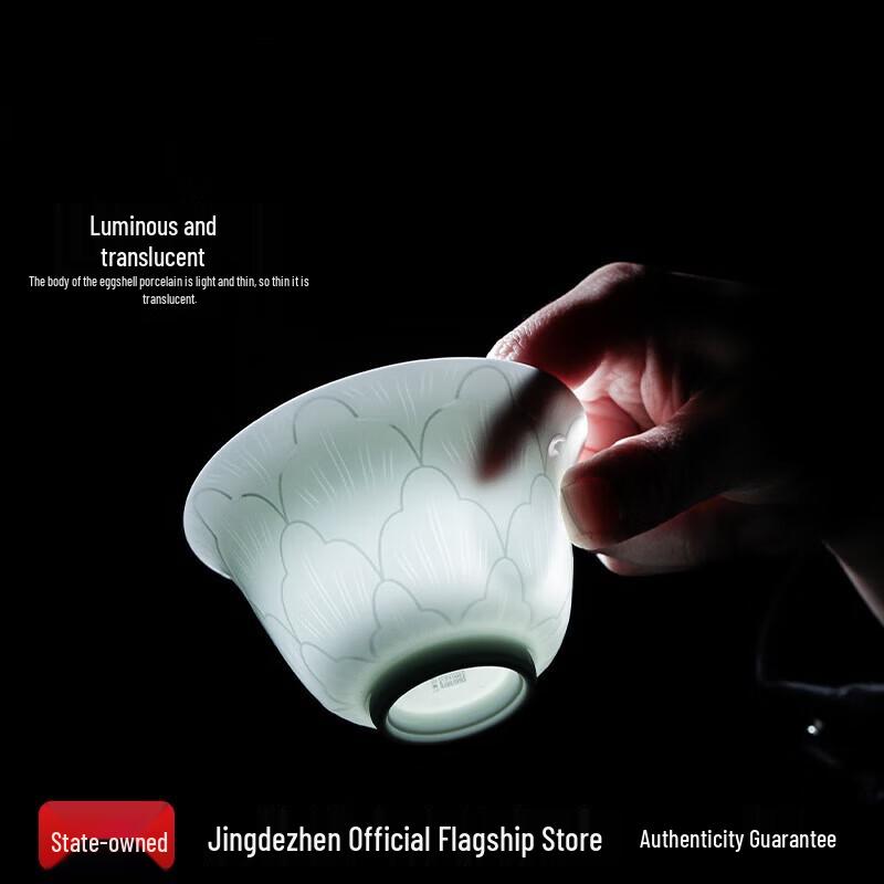 Jingdezhen Ceramic Gaiwan with Shadow Green Carving