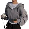 Felpa Corta con Cappuccio e Zip da Donna con Coulisse Maniche Lunghe Felpa Corta Autunnale Casual Giacca con Cappuccio e Tasche
