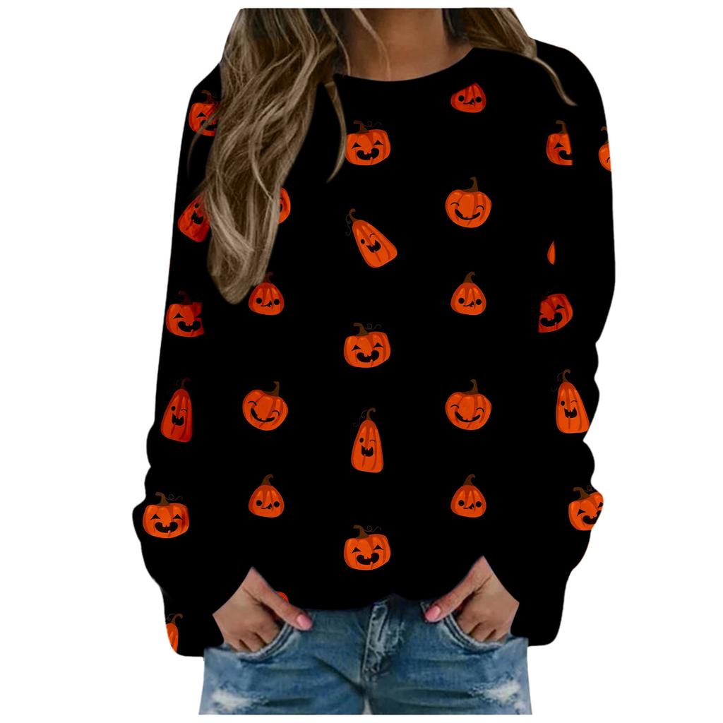 Halloween Sweatshirts Pumpkin 3D Print Women Casual O-Neck Streetwear Oversized Harajuku Pullover Clothing