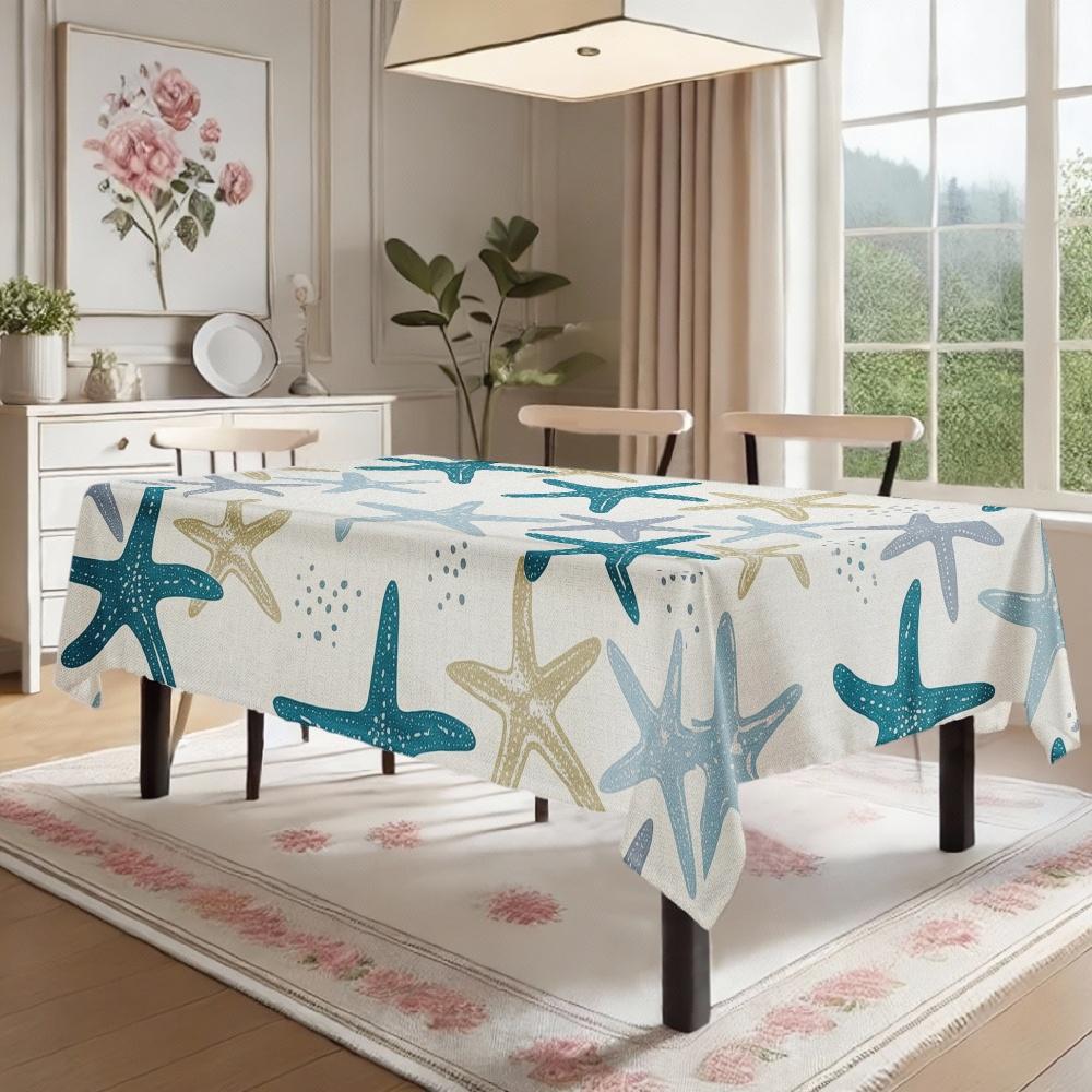 Starfish Pattern Rectangle Tablecloth for Table Decor Kitchen Dining Waterproof Reusable Tablecloths for Table Picnic Party