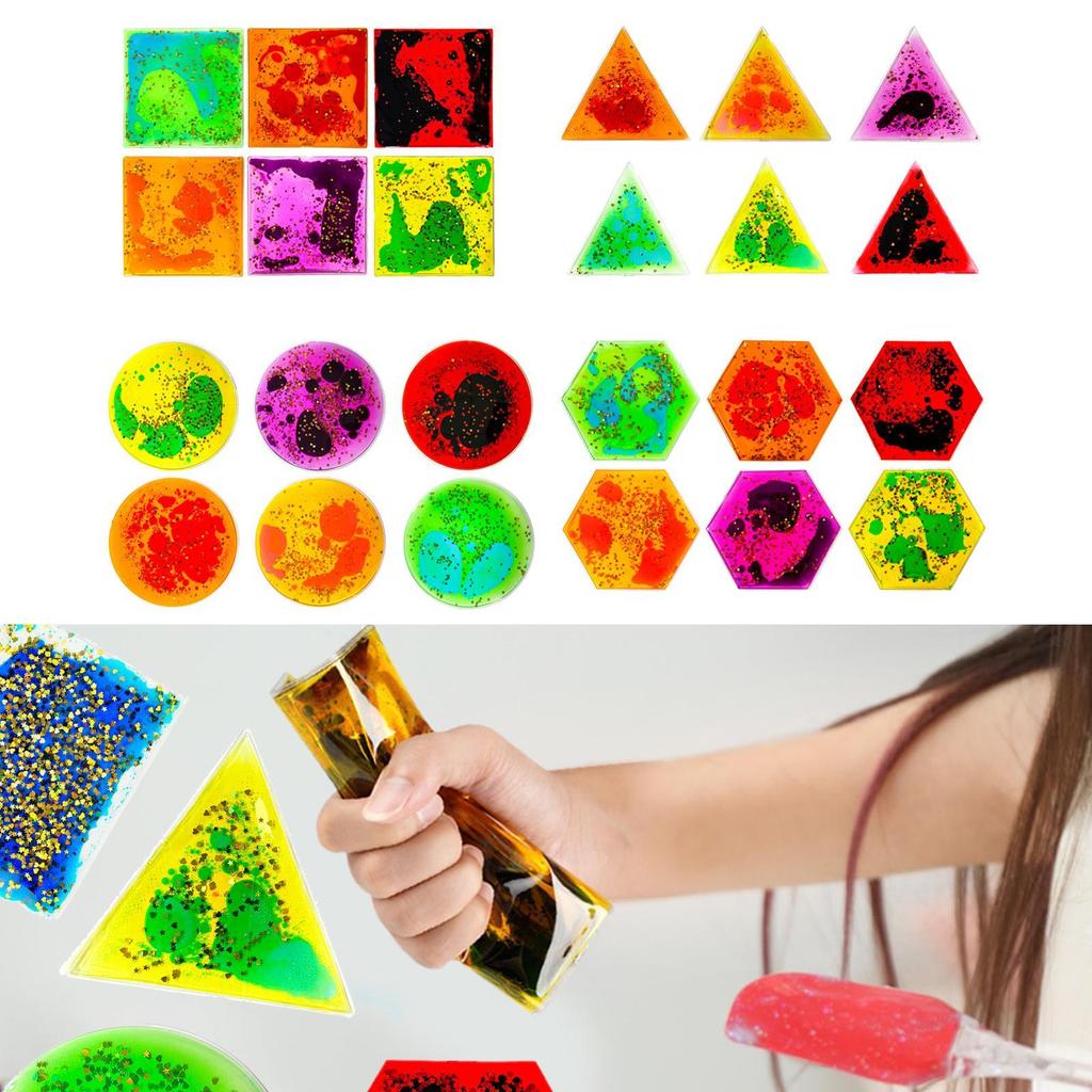 6 Pieces Sensory Soft Gel Liquid Toys Water Pads Motion Tiles Square