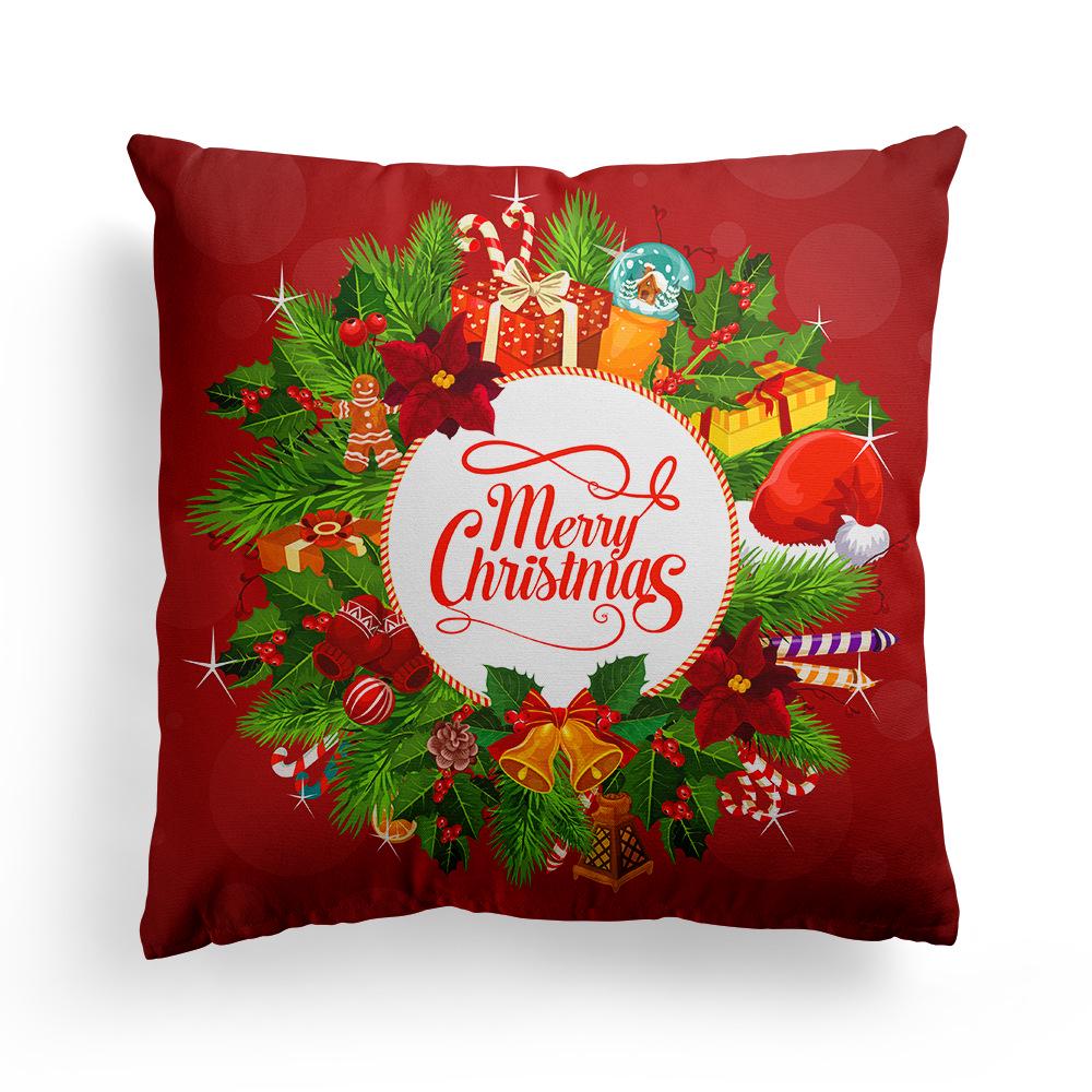 Christmas Cartoon Print Pattern Cushion Cover Home Living Room Sofa Decoration Square Polyester Throw Pillow Cover 45x45cm