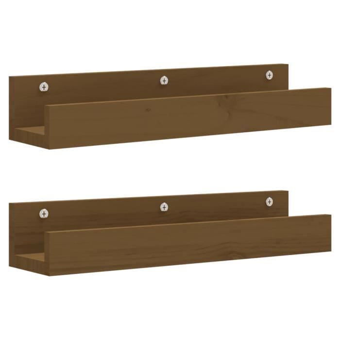 823587 vidaXL Étagères murales 2 pcs Marron miel 50x12x9cm Bois de pin massif