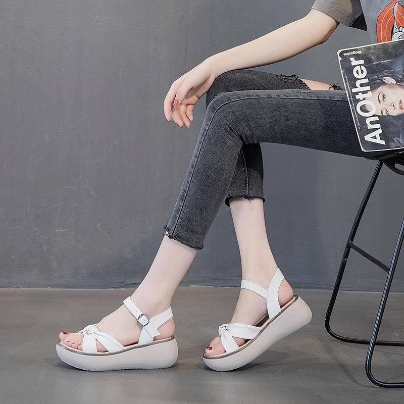 Fashion GKTINOO Fashion Handmade Women Sandals 2025 Summer Shoes Genuine Leather Wedges Sandals Women Peep Toe Casual Platform Sandals