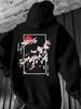 Men Japanese Cherry Blossom Hoodie Black Oversized Graphic Pullover Vintage Streetwear Sweatshirt Autumn Winter