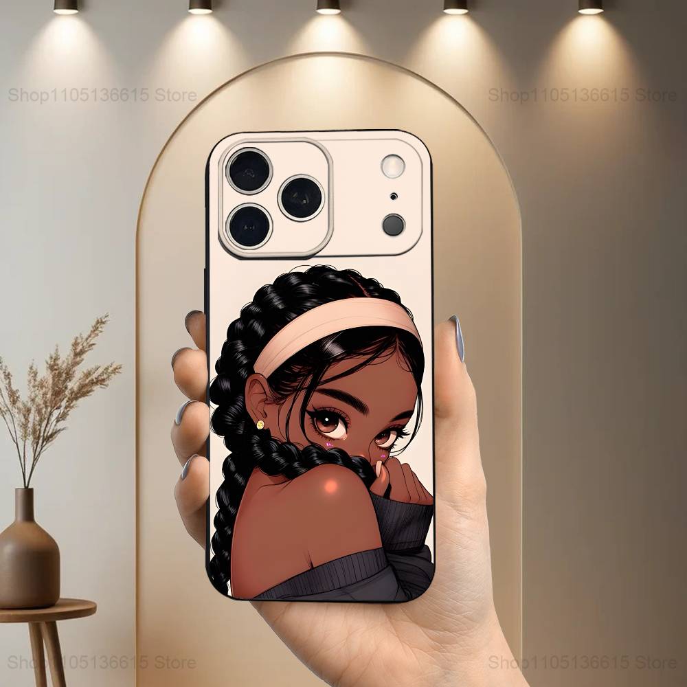 

Afro Black Girls Cartoon Case For iPhone 17,16,15,14,13,12,11 Air,Plus,Pro Max,XS,X,XR,SE,Mini,8,7,Soft Silicone Black Cover iPhone11