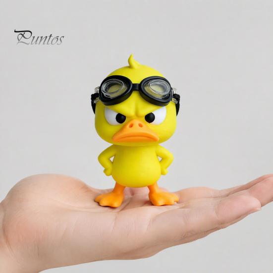 Office Desk Ornaments 3D Printed Angry Yellow Duck Figurine with Detachable Swimming Goggles, Funny Unique Shelf Decorations Statue, Desktop Ornament