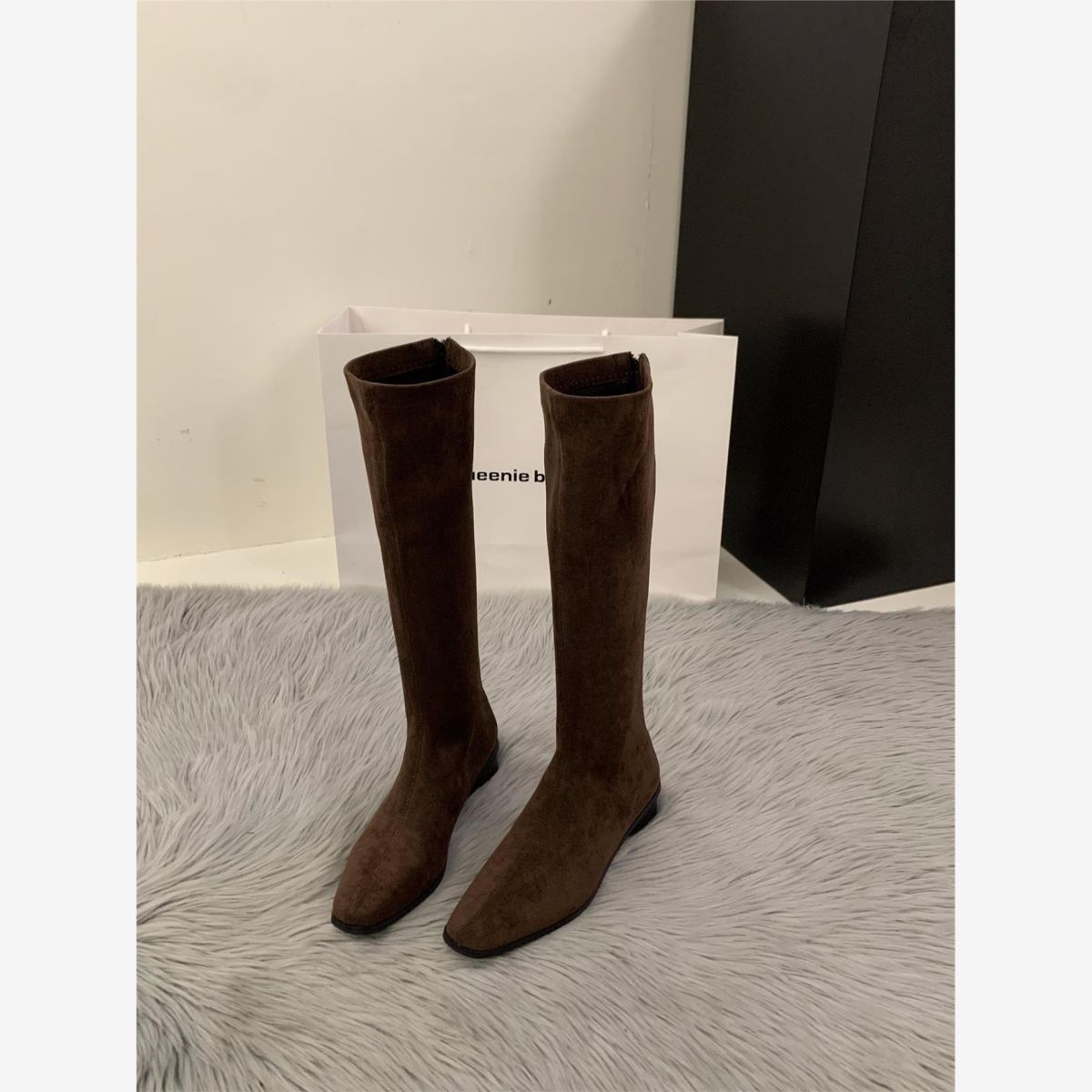 

Suede Warm Fashion Chelsea Boots Autumn Designer Retro Ladies Knee High Boots Comfortable Non-slip Low Heel Boots Women 40