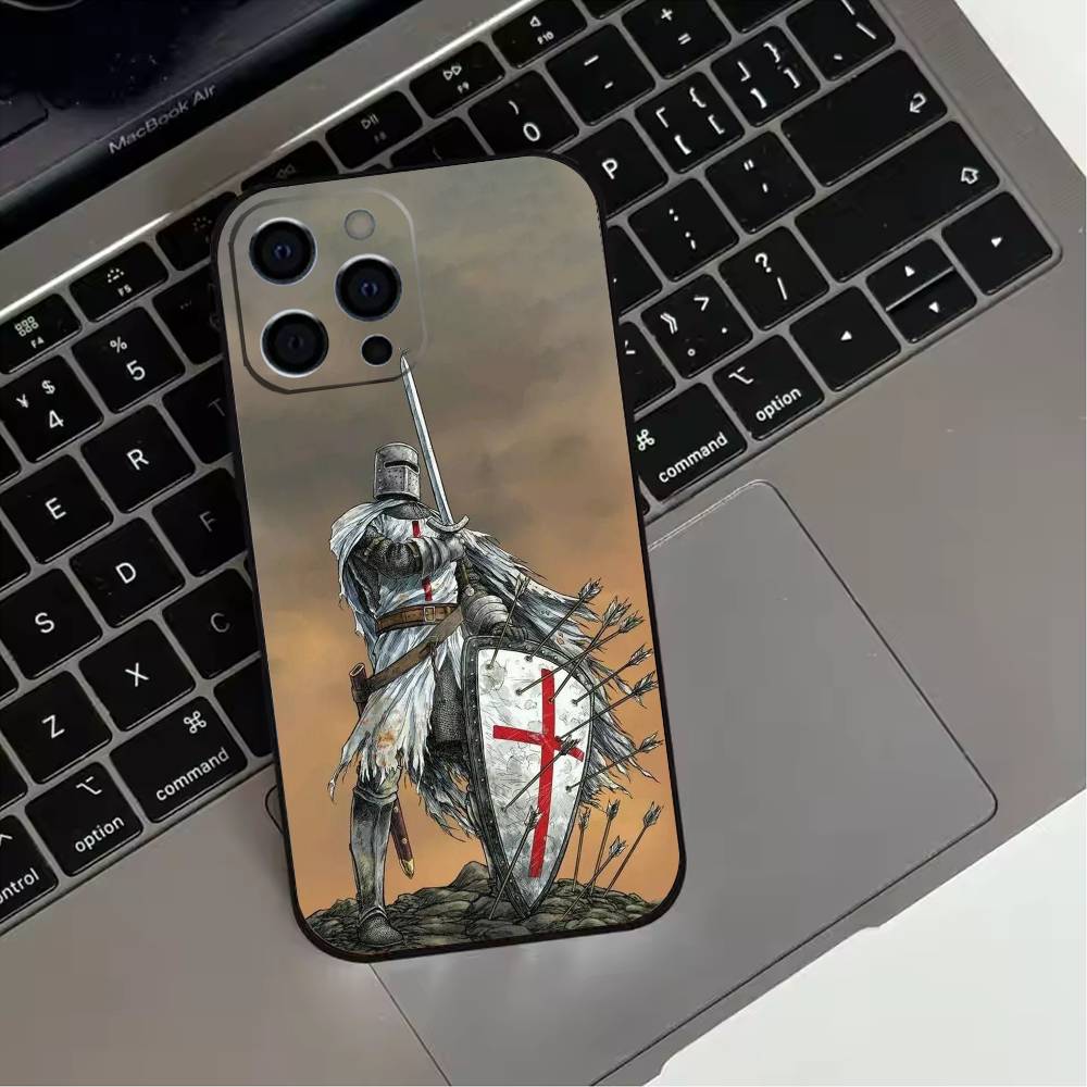 Kreuzritter Templer Ritter Kunst Handyhülle Für iPhone 17,16,15,14,13,12,11 Plus,Pro Max,XS,Weiche Silikon Schwarze Hülle