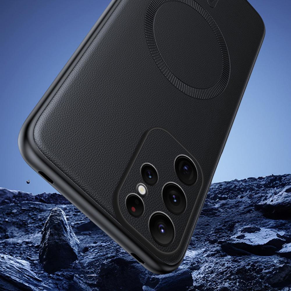 For Samsung Galaxy S25 Ultra Case Compatible with MagSafe Leather Coated TPU+PC Phone Cover