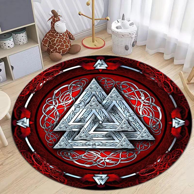 

1Pc Viking theme Printed circular carpet, home door mat, outdoor travel protection carpet A10 80x80cm( 31x31in)