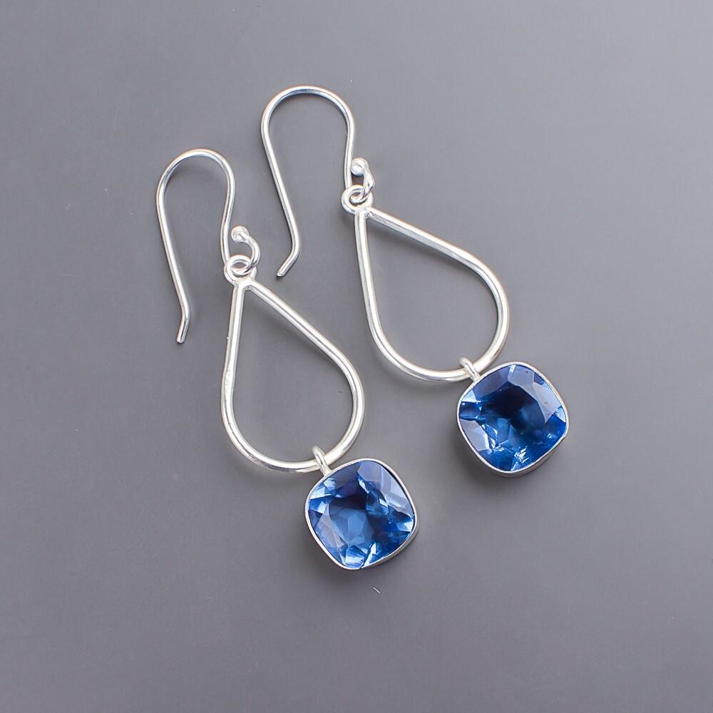 Rare Tanzanite Gemstone 925 Sterling Silver Handmade Jewelry Hook Earrings 1.90" EE-7-4