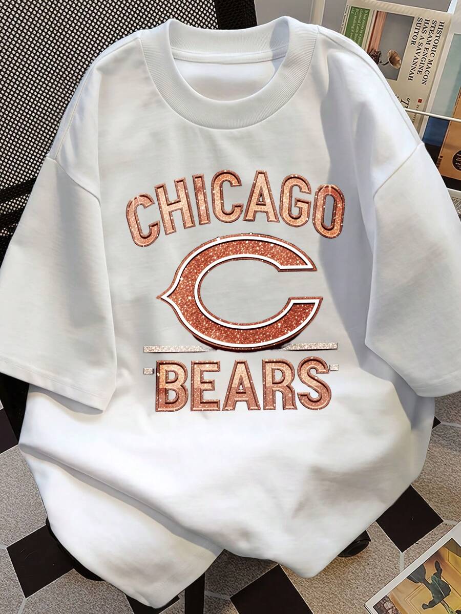 

Unisex s Print T-Shirt - Chicago Logo Bears Glitter Design Print S